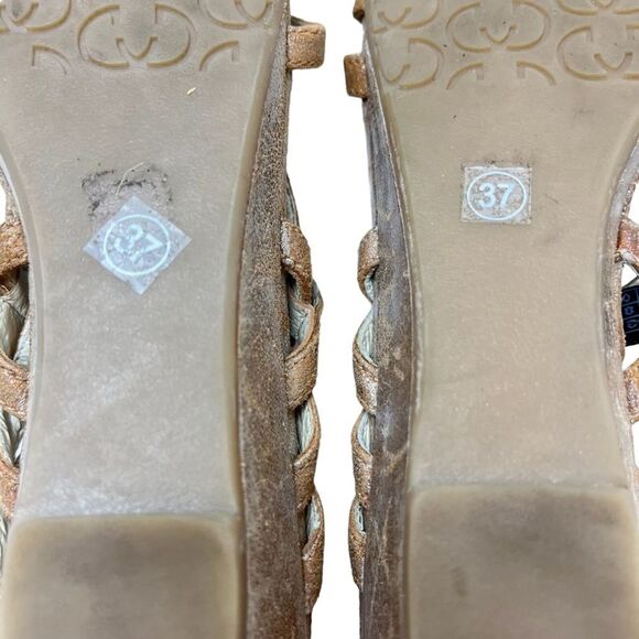 GERRY WEBER Genuine Leather Bronze Sandals Wedges Slingback Beige Shoes 37 / 6.5 - Picture 14 of 16